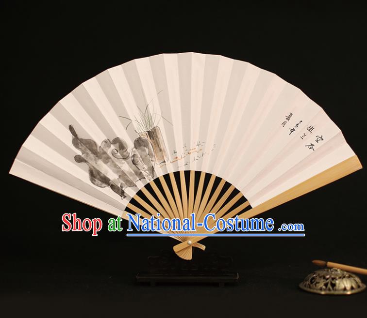 Chinese Traditional Ink Painting Orchid Paper Folding Fans Classical Accordion Handmade Fans for Women