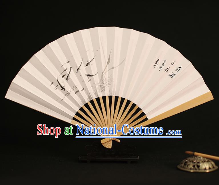 Chinese Traditional Ink Painting Fishes Paper Folding Fans Classical Accordion Handmade Fans for Women