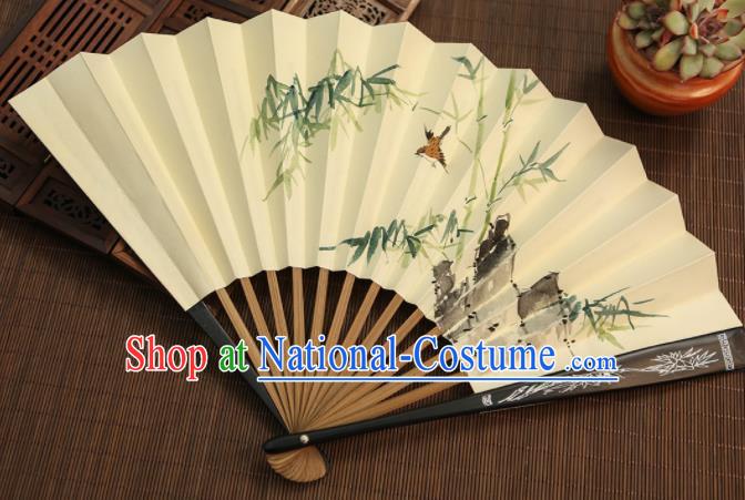 Chinese Traditional Handmade Ink Painting Bamboo Paper Fans Classical Accordion Folding Fans for Women