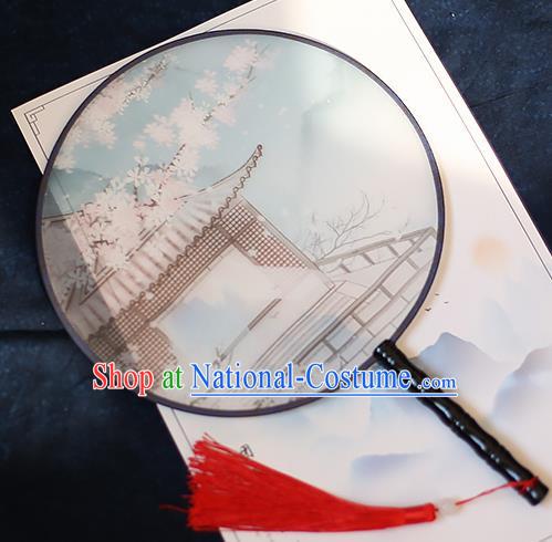 Chinese Traditional Printing Palace Silk Round Fans Handmade Classical Palace Fans for Women