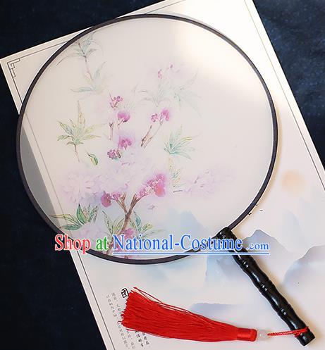 Chinese Traditional Printing Begonia Silk Round Fans Handmade Classical Palace Fans for Women