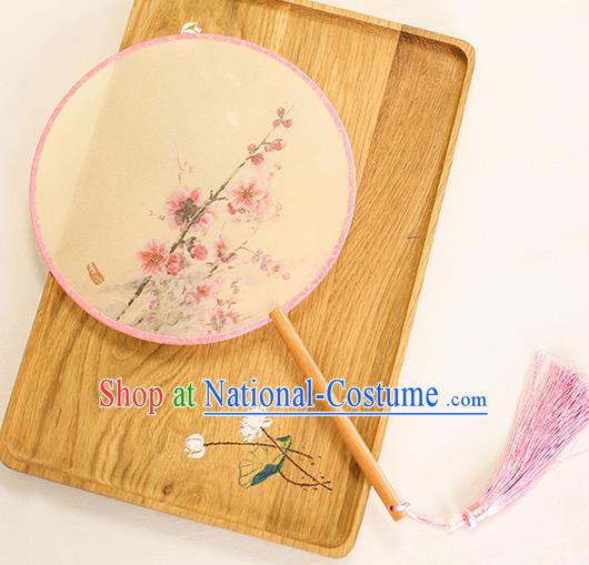 Chinese Traditional Printing Peach Blossom Dance Silk Round Fans Handmade Classical Palace Fans for Women