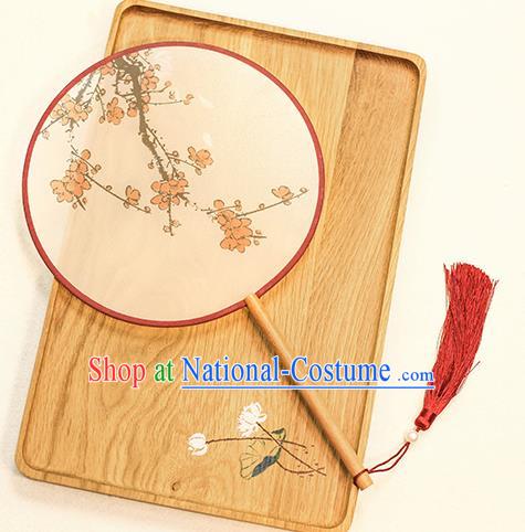 Chinese Traditional Printing Plum Blossom Dance Silk Round Fans Handmade Classical Palace Fans for Women