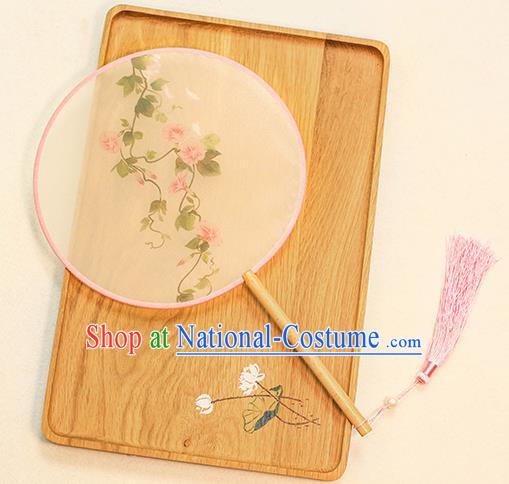 Chinese Traditional Printing Petunia Dance Silk Round Fans Handmade Classical Palace Fans for Women