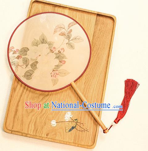 Chinese Traditional Printing Camellia Dance Silk Round Fans Handmade Classical Palace Fans for Women