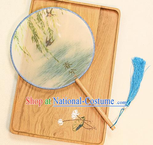 Chinese Traditional Printing Willow Dance Silk Round Fans Handmade Classical Palace Fans for Women