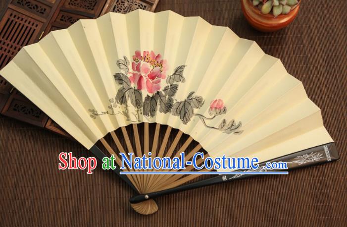 Chinese Traditional Handmade Ink Painting Peony Paper Fans Classical Accordion Folding Fans for Women