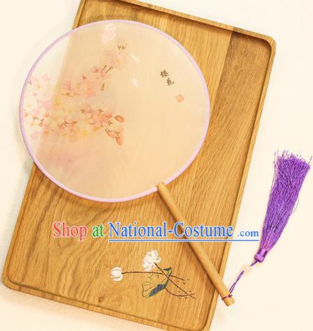 Chinese Traditional Printing Sakura Dance Silk Round Fans Handmade Classical Palace Fans for Women