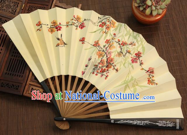 Chinese Traditional Handmade Ink Painting Plum Blossom Paper Fans Classical Accordion Folding Fans for Women