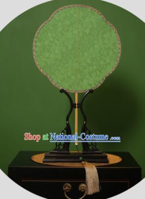 Chinese Traditional Handmade Kesi Green Silk Fans Classical Palace Fans for Women