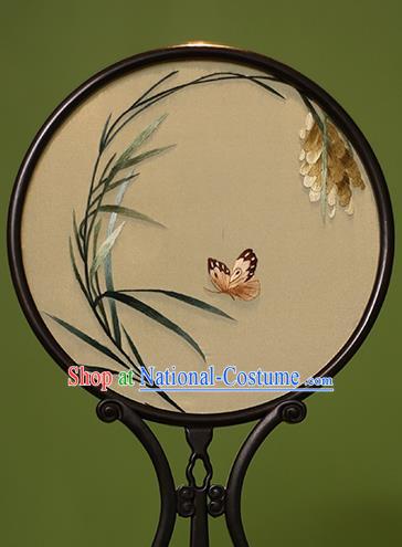 Chinese Traditional Handmade Embroidered Orchid Butterfly Silk Round Fans Classical Palace Fans for Women