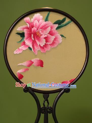 Chinese Traditional Handmade Embroidered Red Peony Silk Round Fans Classical Palace Fans for Women