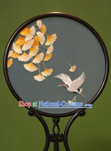 Chinese Traditional Handmade Embroidered Crane Silk Round Fans Classical Palace Fans for Women