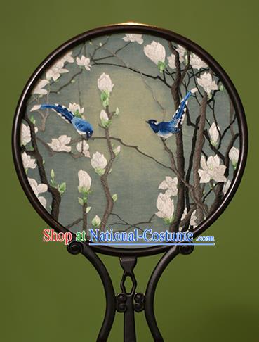 Chinese Traditional Handmade Embroidered Magnolia Silk Round Fans Classical Palace Fans for Women