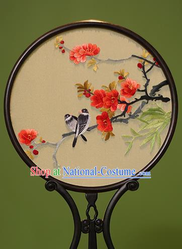 Chinese Traditional Handmade Embroidered Malus Spectabilis Silk Round Fans Classical Palace Fans for Women