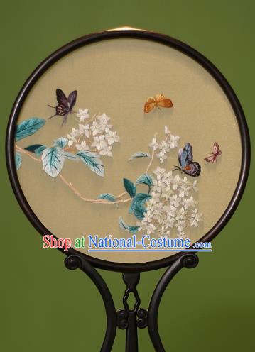 Chinese Traditional Handmade Embroidered Wisteria Silk Round Fans Classical Palace Fans for Women