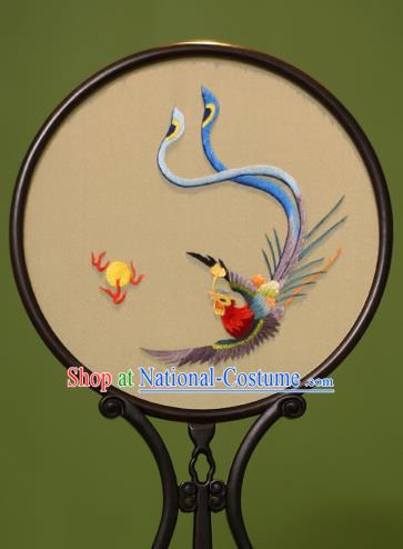 Chinese Traditional Handmade Embroidered Fire Phoenix Silk Round Fans Classical Palace Fans for Women