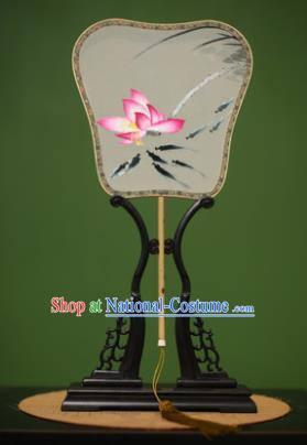 Chinese Traditional Handmade Embroidered Fishes Lotus Silk Round Fans Classical Palace Fans for Women