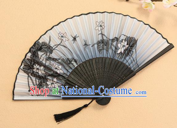 Chinese Traditional Folding Fans Classical Printing Lotus Accordion Silk Fans for Women