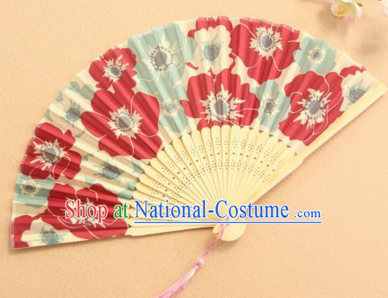 Chinese Traditional Folding Fans Classical Printing Flowers Accordion Silk Fans for Women