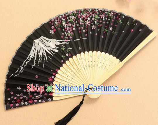 Chinese Traditional Folding Fans Classical Printing Plum Blossom Black Accordion Silk Fans for Women