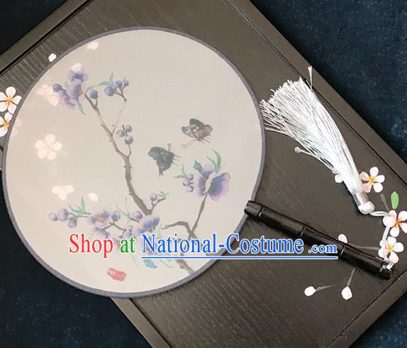 Chinese Traditional Printing Purple Flowers Butterfly Silk Round Fans Classical Hanfu Palace Fans for Women