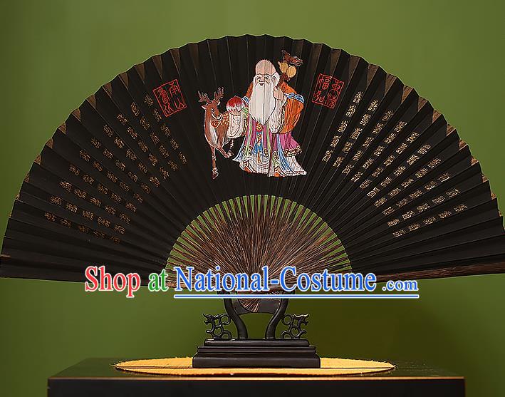 Chinese Traditional Handmade Bamboo Fans Classical Printing God of Longevity Folding Fans for Men