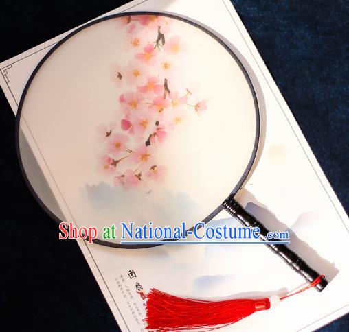 Chinese Traditional Printing Peach Blossom Silk Round Fans Handmade Classical Palace Fans for Women