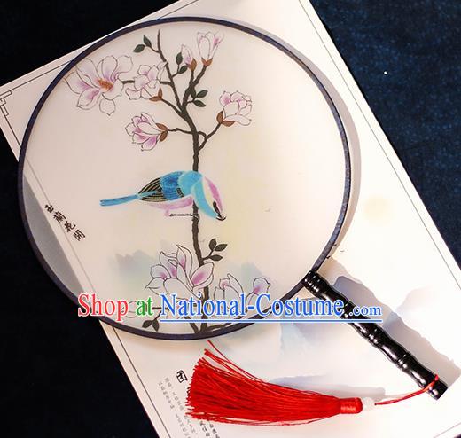 Chinese Traditional Printing Yulan Magnolia Silk Round Fans Handmade Classical Palace Fans for Women