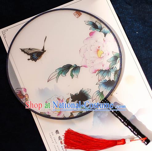 Chinese Traditional Printing Peony Flowers Silk Round Fans Handmade Classical Palace Fans for Women