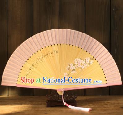 Chinese Traditional Handmade Pink Fans Classical Folding Fans for Women