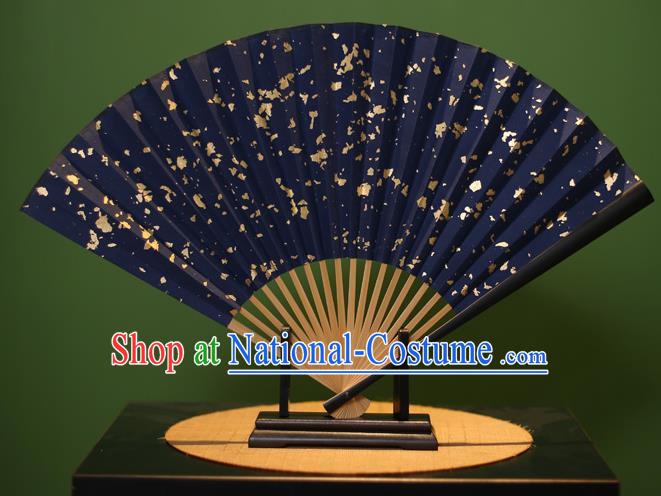 Chinese Traditional Handmade Navy Xuan Paper Fans Classical Folding Fans for Men