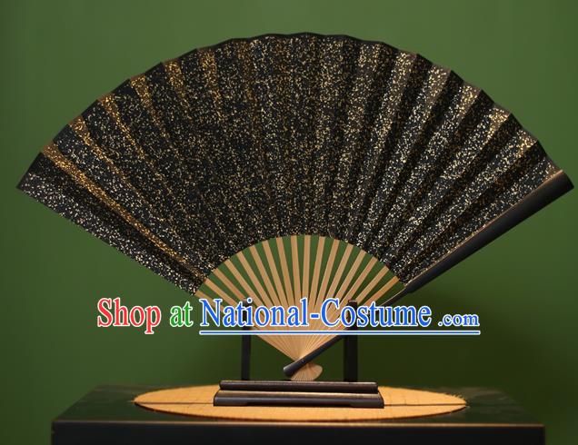 Chinese Traditional Handmade Black Xuan Paper Fans Classical Folding Fans for Men