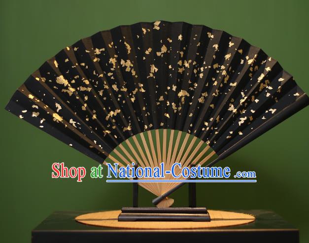 Chinese Traditional Handmade Gilding Black Xuan Paper Fans Classical Folding Fans for Men