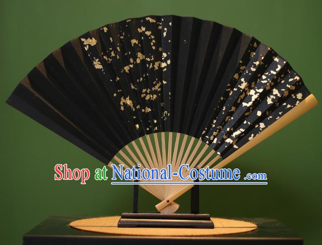 Chinese Traditional Handmade Golden Paillette Black Xuan Paper Fans Classical Folding Fans for Men