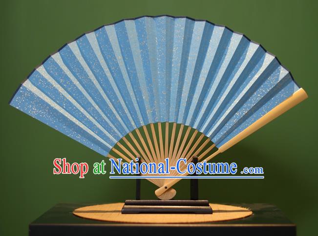 Chinese Traditional Handmade Blue Xuan Paper Fans Classical Folding Fans for Men