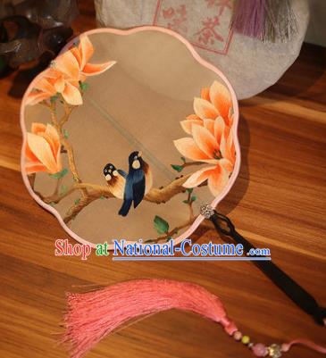 Handmade Chinese Traditional Embroidered Magnolia Silk Fans Classical Palace Fans for Women