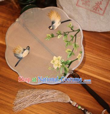 Handmade Chinese Traditional Embroidered Green Flower Silk Fans Classical Palace Fans for Women