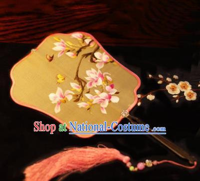 Handmade Chinese Traditional Embroidered Butterfly Magnolia Silk Fans Classical Palace Fans for Women