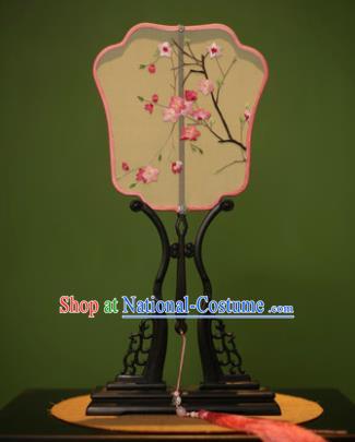 Handmade Chinese Traditional Embroidered Pink Flowers Silk Fans Classical Palace Fans for Women