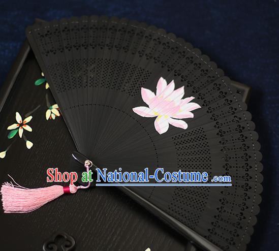 Chinese Handmade Printing Lotus Bamboo Fans Classical Accordion Traditional Folding Fans for Women