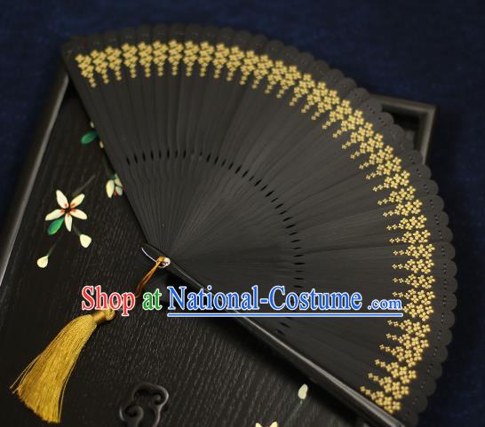 Chinese Handmade Bamboo Black Fans Classical Accordion Traditional Folding Fans for Women