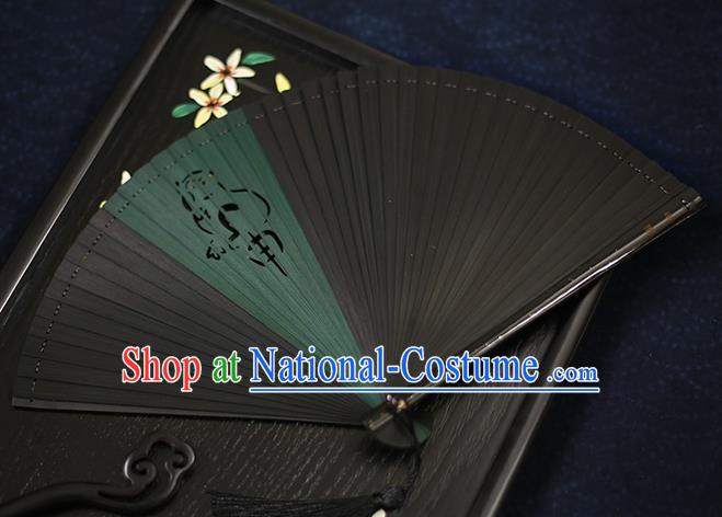 Chinese Handmade Carving Zodiac Monkey Bamboo Fans Classical Accordion Traditional Folding Fans for Women