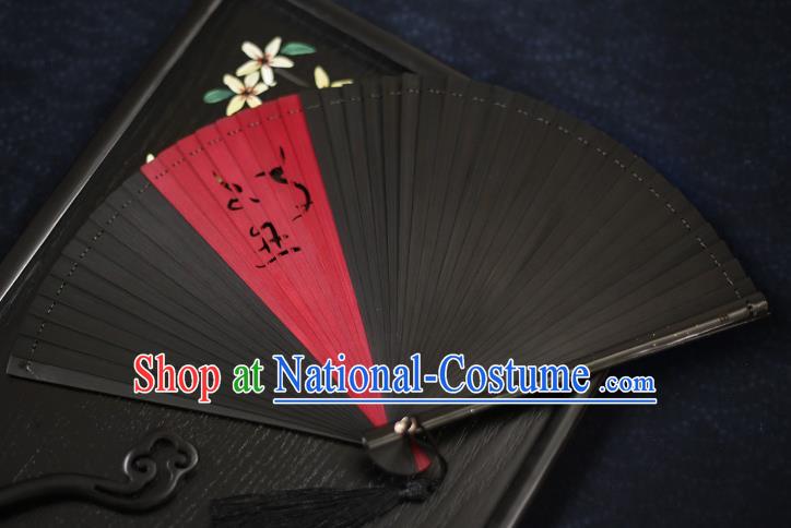 Chinese Handmade Carving Zodiac Ox Bamboo Fans Classical Accordion Traditional Folding Fans for Women