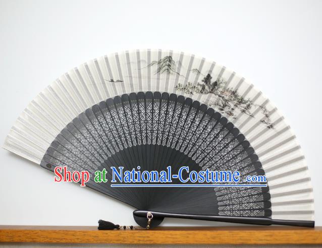 Chinese Handmade Ink Painting Landscape Silk Fans Classical Accordion Traditional Folding Fans for Women