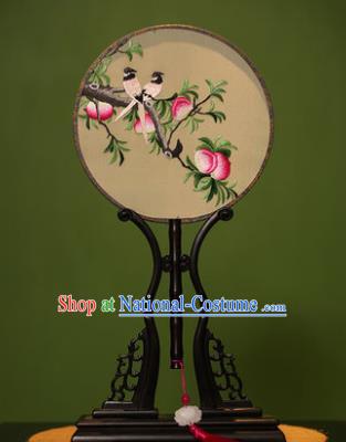 Handmade Chinese Traditional Double Side Silk Round Fan Classical Embroidered Peach Palace Fans for Women