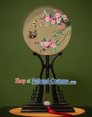 Handmade Chinese Traditional Double Side Silk Round Fan Classical Embroidered Peach Flowers Palace Fans for Women