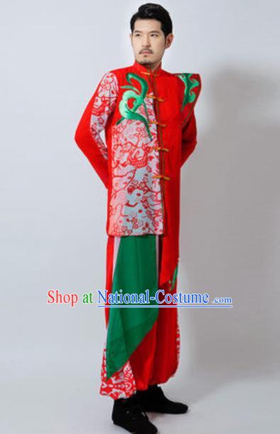 Chinese Folk Dance Red Costume Classical Dance Drum Dance Clothing for Men