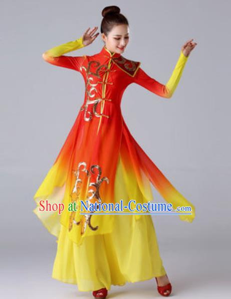 Chinese Traditional Drum Dance Costume Classical Dance Stage Performance Red Dress for Women