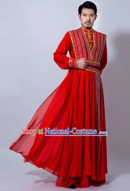 Chinese Folk Dance Drum Dance Yanko Dance Red Costume Classical Dance Clothing for Men